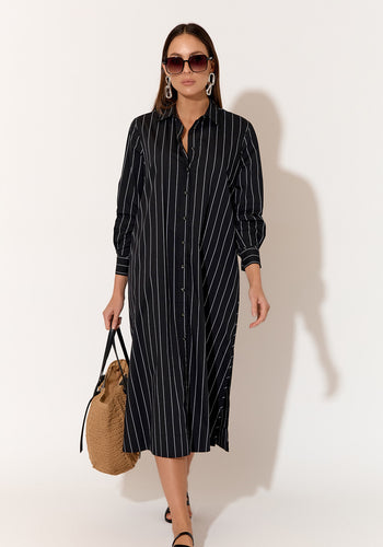 ADORNE FAITH POPLIN SHIRT DRESS - BLACK STRIPE