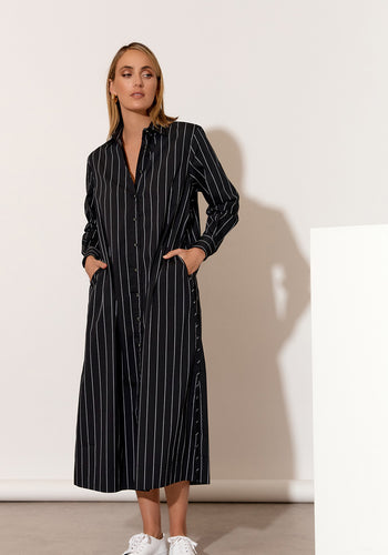 ADORNE FAITH POPLIN SHIRT DRESS - BLACK STRIPE