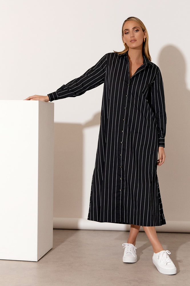 Load image into Gallery viewer, ADORNE FAITH POPLIN SHIRT DRESS - BLACK STRIPE