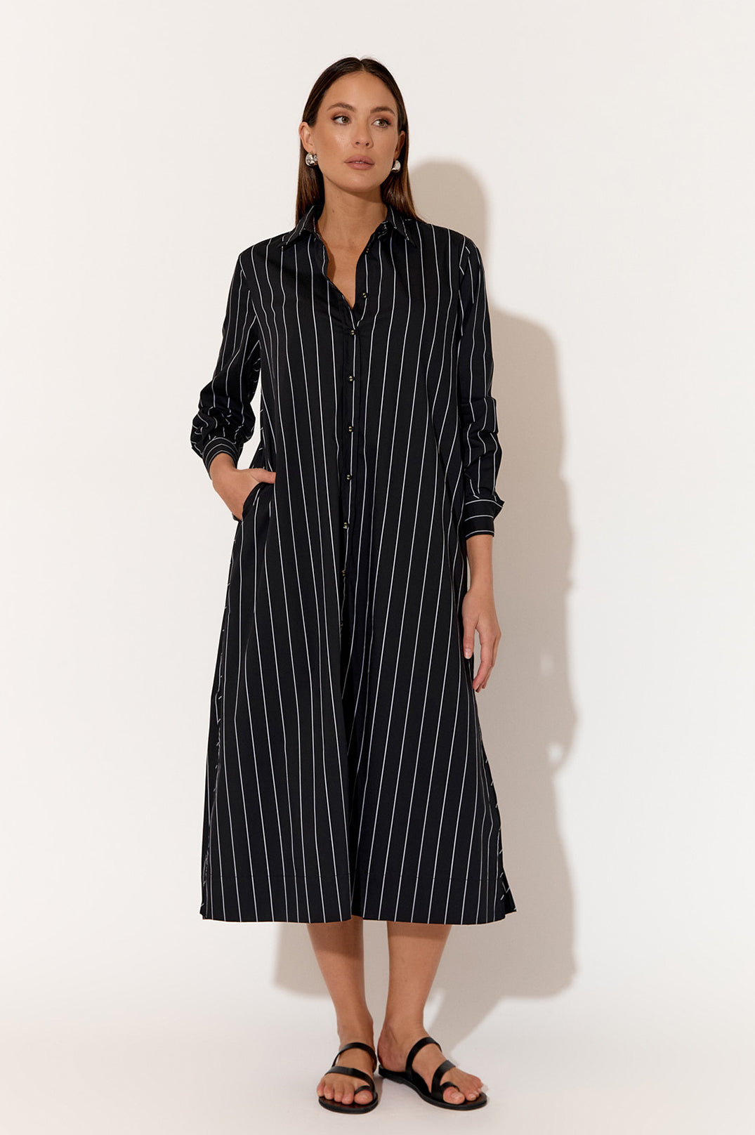 ADORNE FAITH POPLIN SHIRT DRESS - BLACK STRIPE