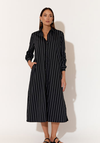 ADORNE FAITH POPLIN SHIRT DRESS - BLACK STRIPE