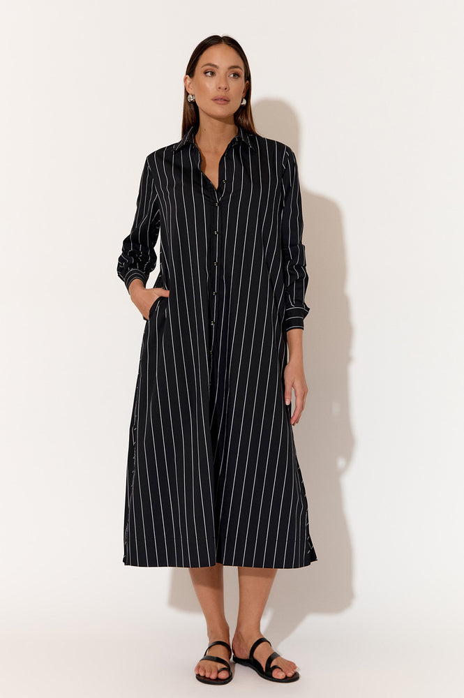 Load image into Gallery viewer, ADORNE FAITH POPLIN SHIRT DRESS - BLACK STRIPE