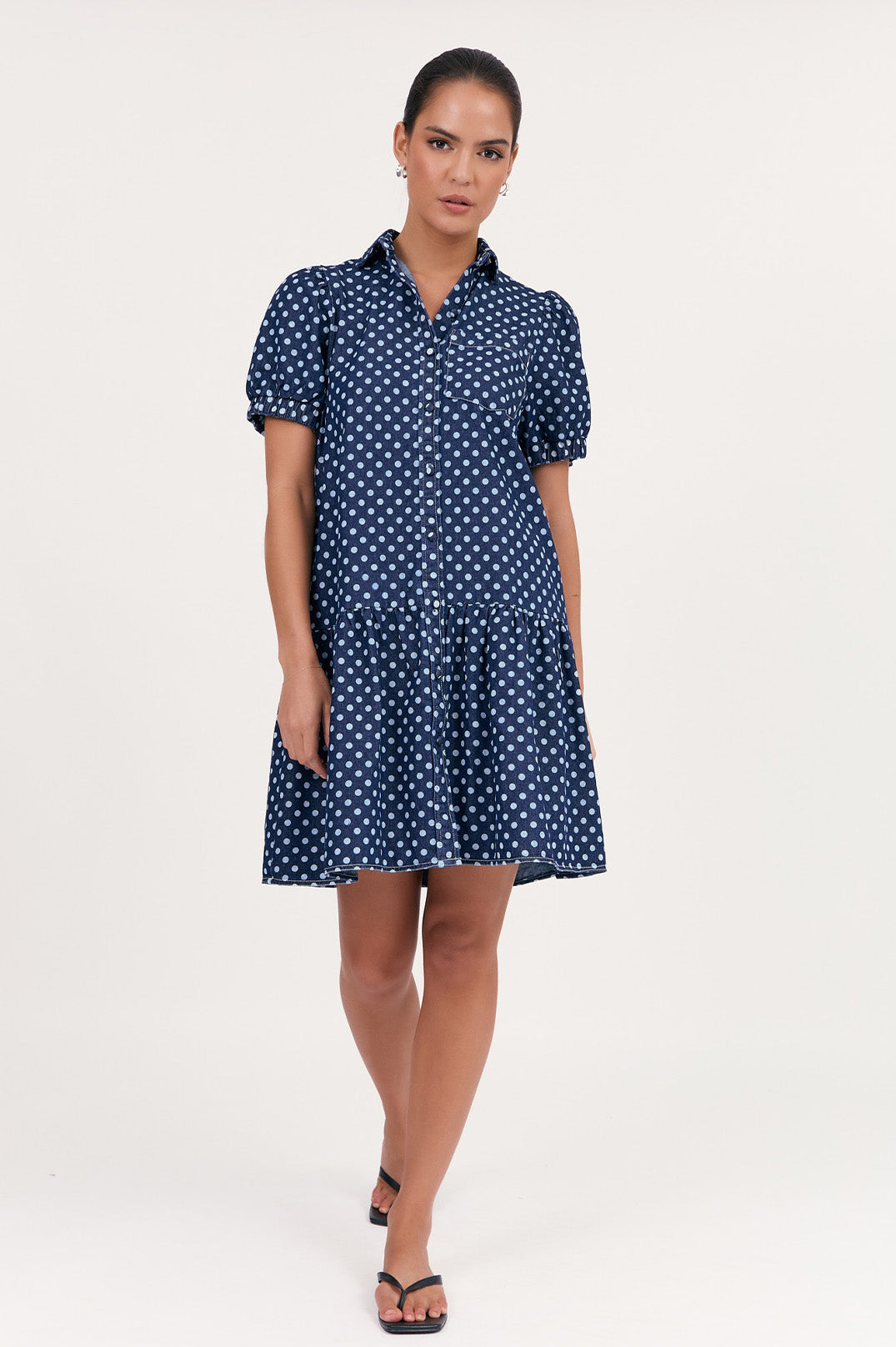 ADORNE DANIELA SPOT DENIM DRESS