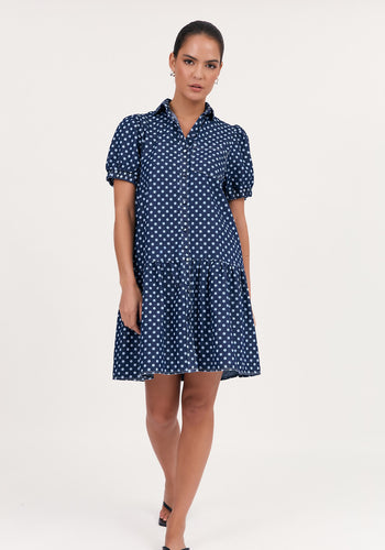 ADORNE DANIELA SPOT DENIM DRESS