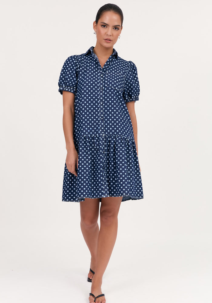 ADORNE DANIELA SPOT DENIM DRESS