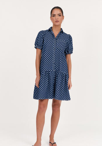 ADORNE DANIELA SPOT DENIM DRESS