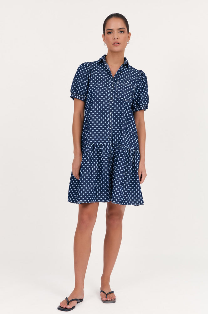 Load image into Gallery viewer, ADORNE DANIELA SPOT DENIM DRESS