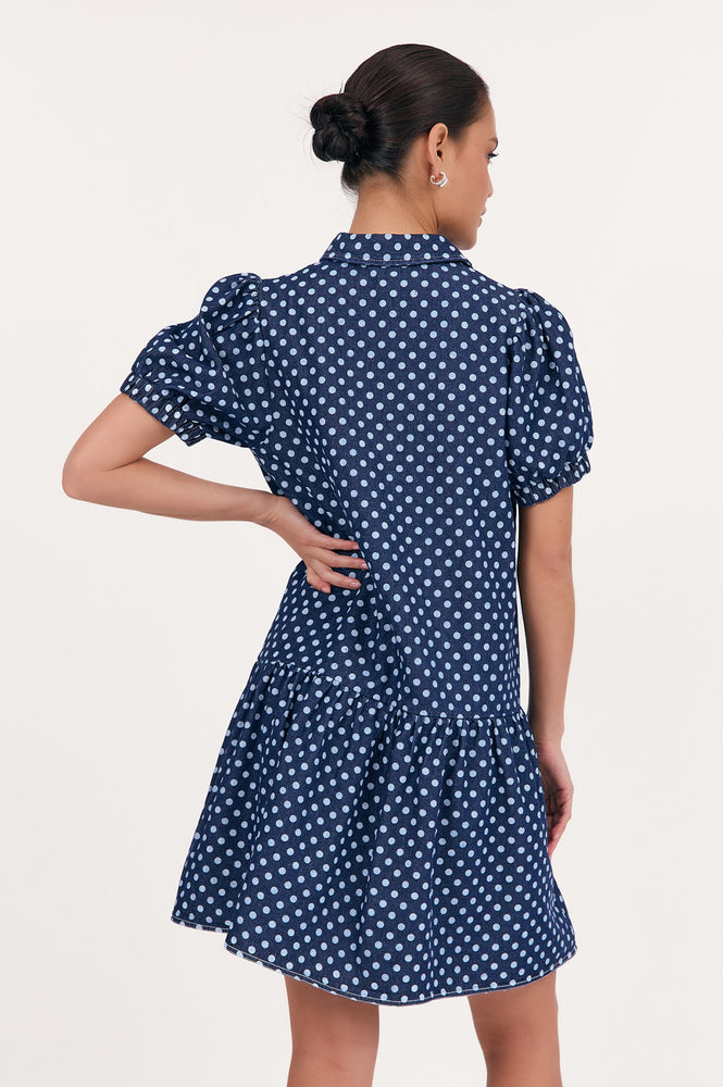 Load image into Gallery viewer, ADORNE DANIELA SPOT DENIM DRESS