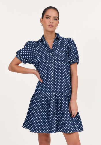 ADORNE DANIELA SPOT DENIM DRESS