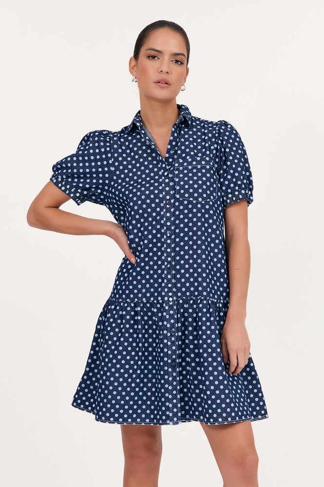 Load image into Gallery viewer, ADORNE DANIELA SPOT DENIM DRESS