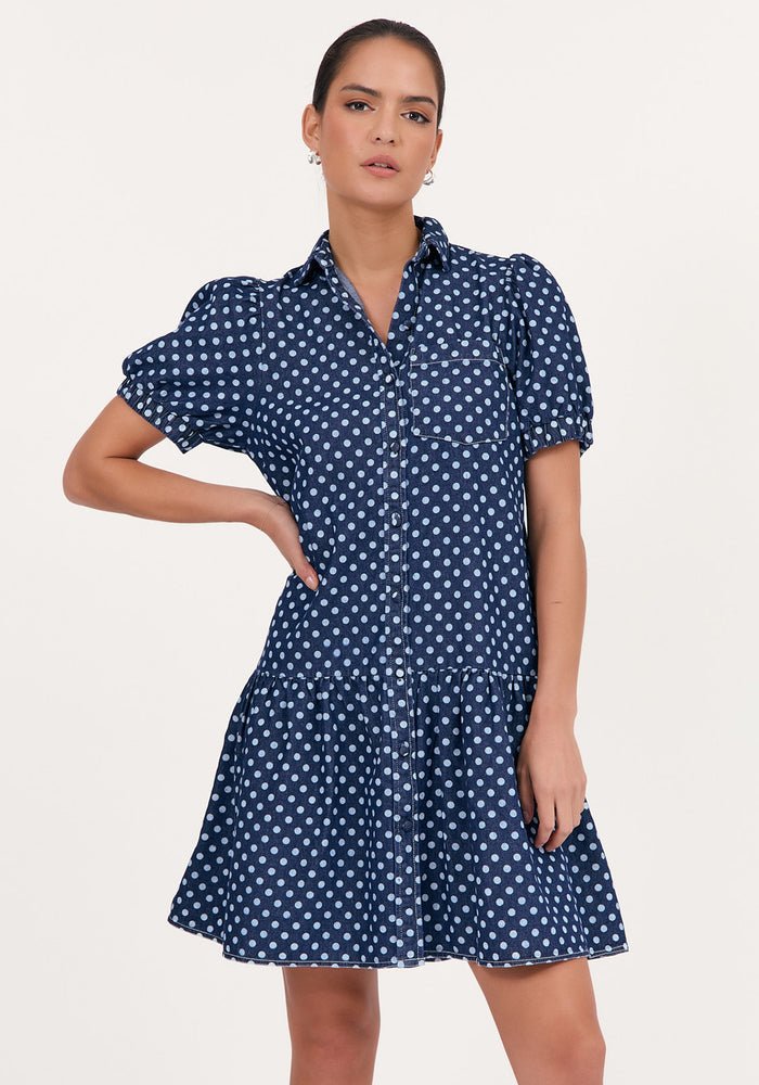 ADORNE DANIELA SPOT DENIM DRESS