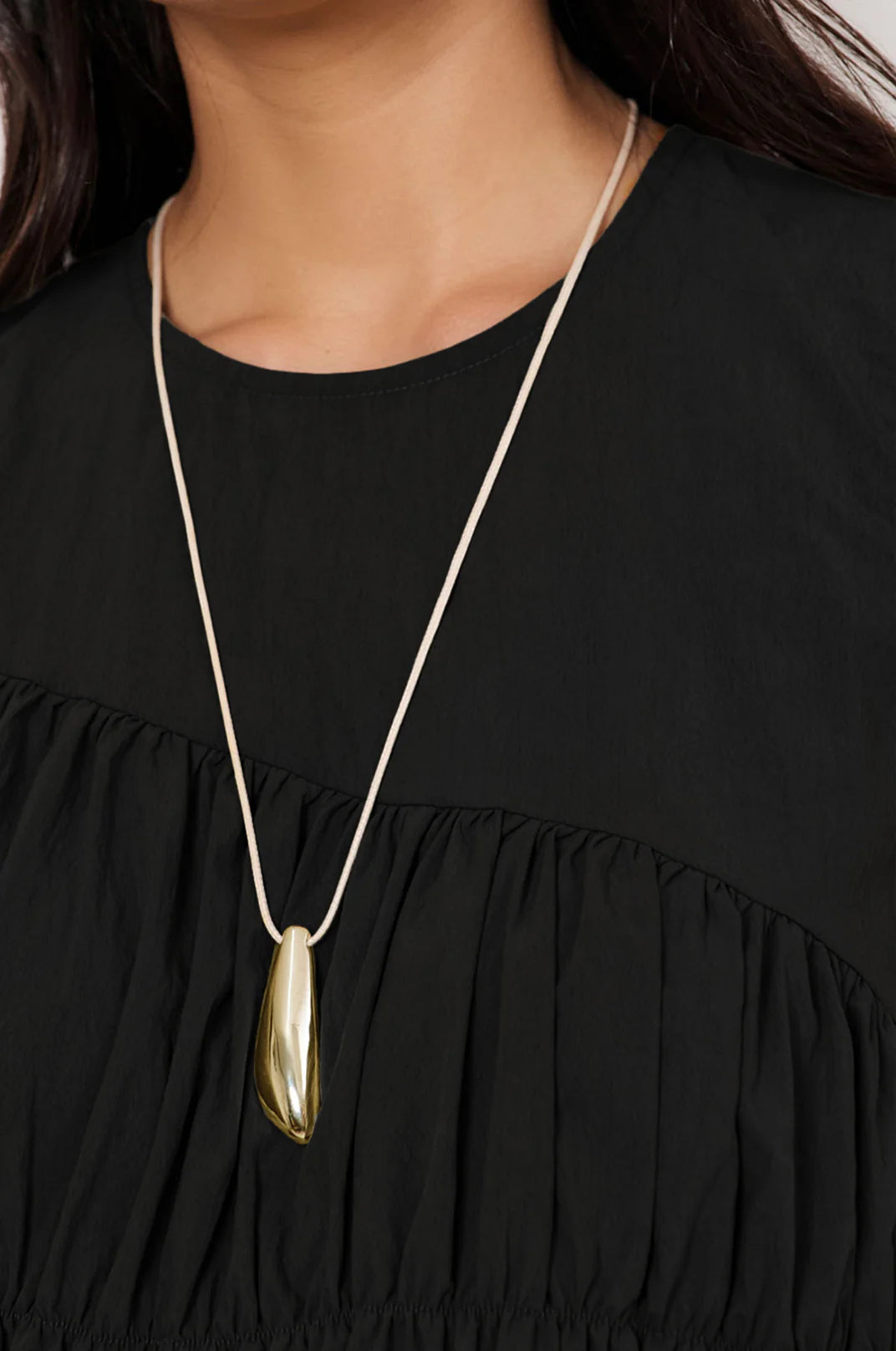 ADORNE METAL POD DROP ADJUSTABLE CORD NECKLACE - CAMEL/GOLD