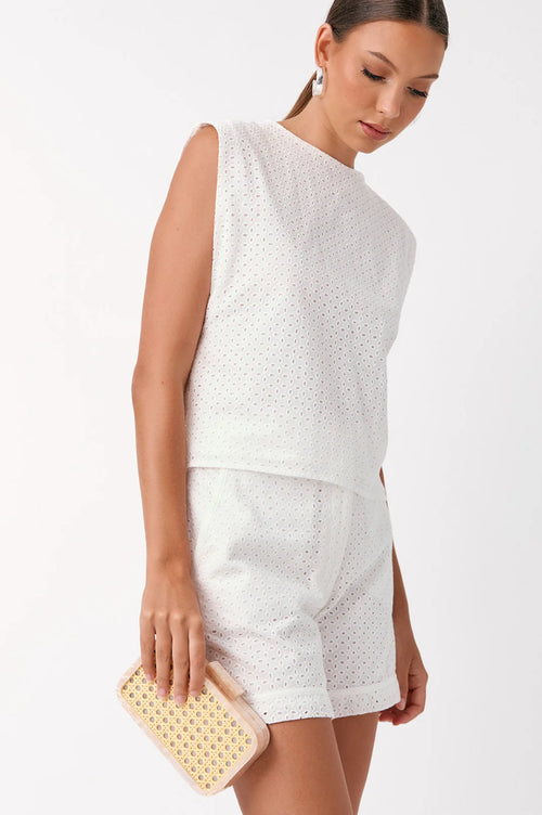 ADORNE AGGIE WEAVE & RESIN STRUCTURED CLUTCH - NATURAL