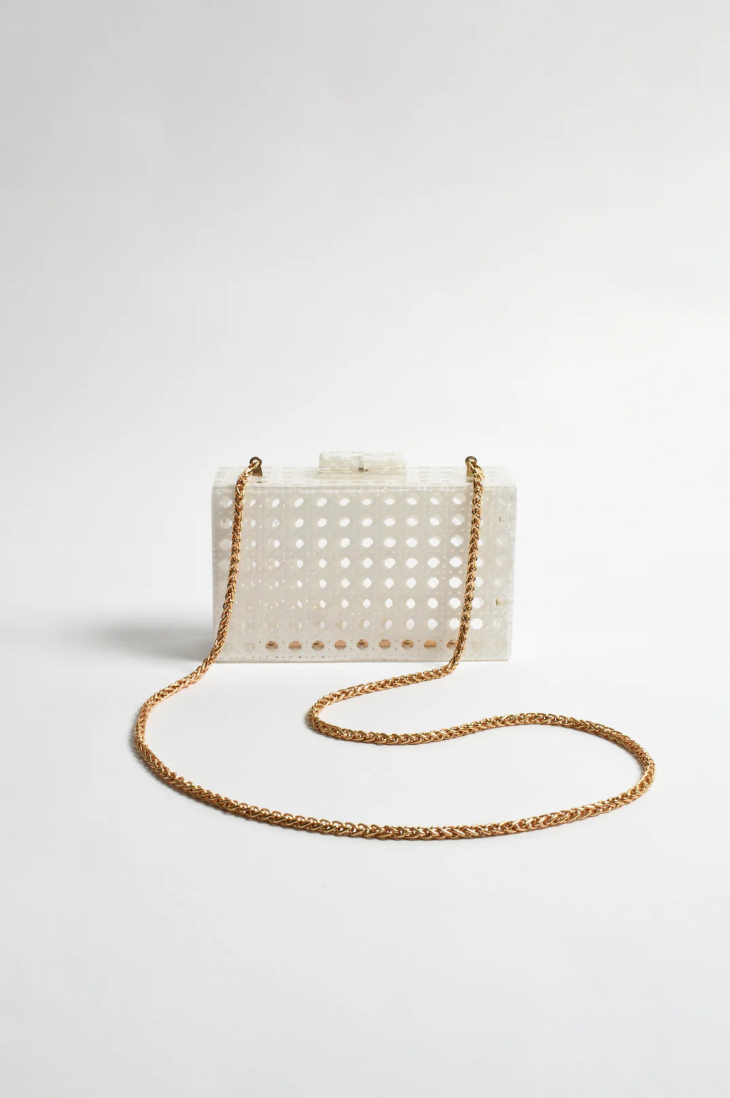 ADORNE SADIE WEAVE CLEAR STRUCTURED CLUTCH - WHITE/CLEAR