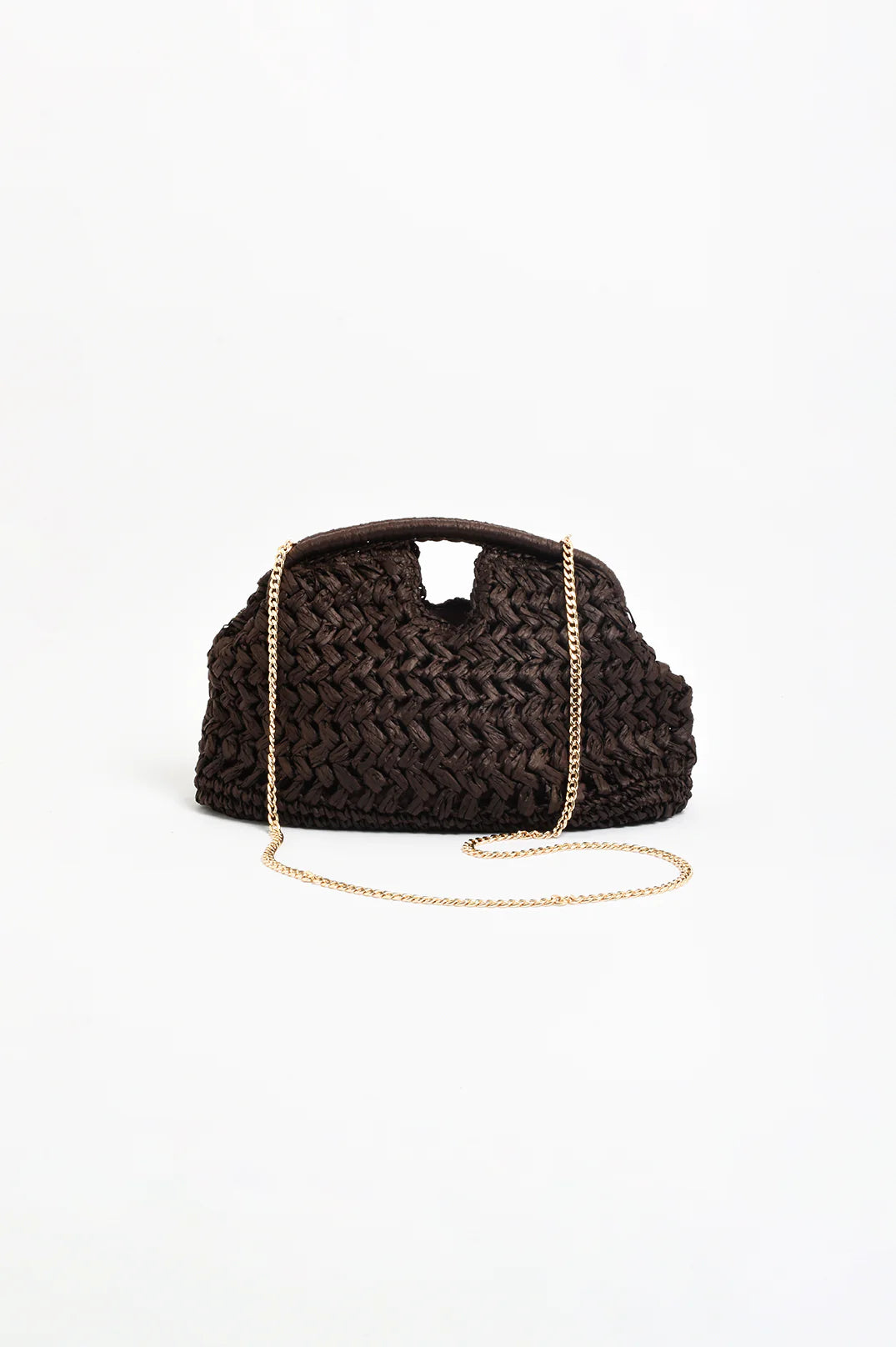 ADORNE OPEN HANDLE PAPER WEAVE CLUTCH - CHOC