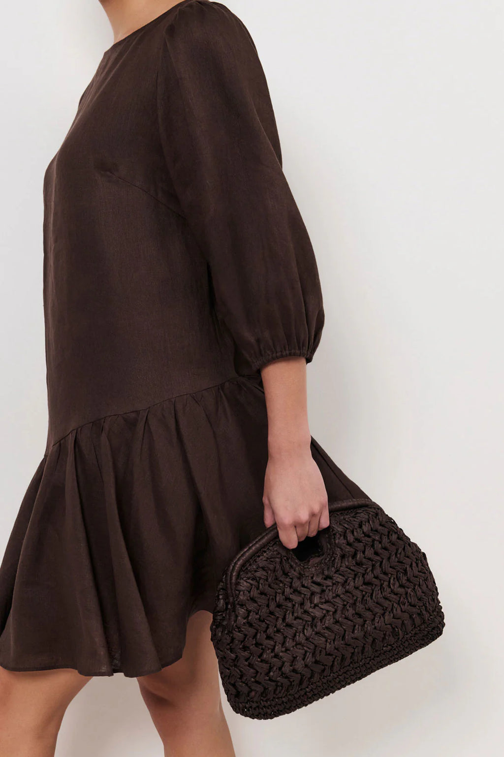 ADORNE OPEN HANDLE PAPER WEAVE CLUTCH - CHOC