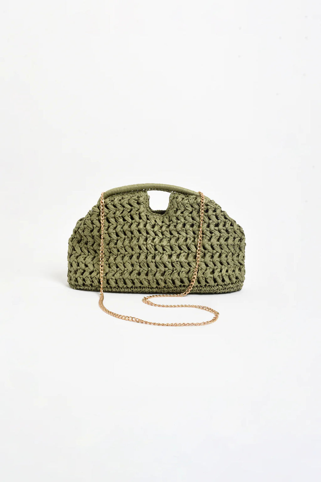 ADORNE OPEN HANDLE PAPER WEAVE CLUTCH - KHAKI