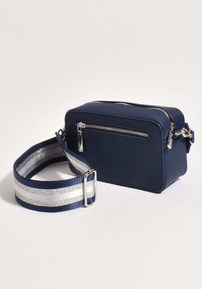 ADORNE IVY WEBBING STRAP CROSS BODY BAG - NAVY