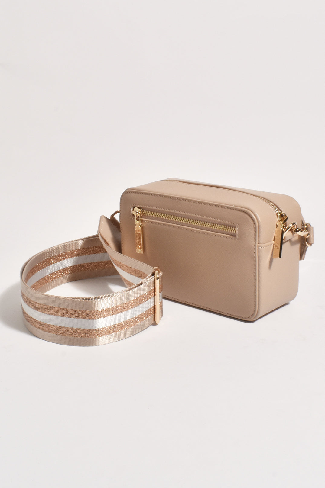 ADORNE IVY WEBBING STRAP CROSSBODY BAG - NUDE