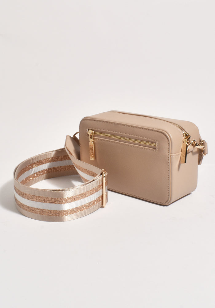 ADORNE IVY WEBBING STRAP CROSSBODY BAG - NUDE