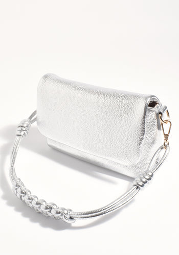 ADORNE ELLIE KNOTTED FOLD OVER BAG - SILVER