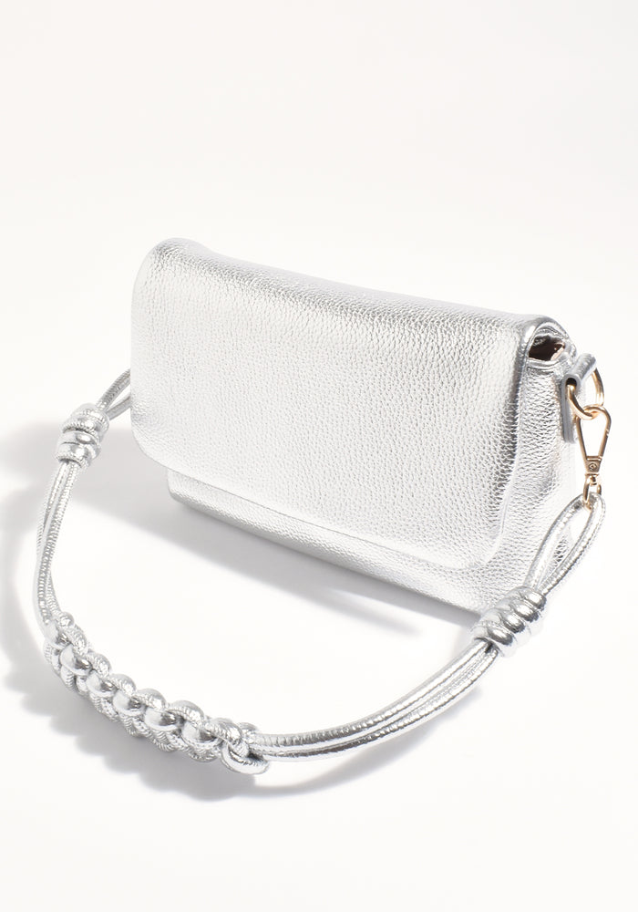 ADORNE ELLIE KNOTTED FOLD OVER BAG - SILVER