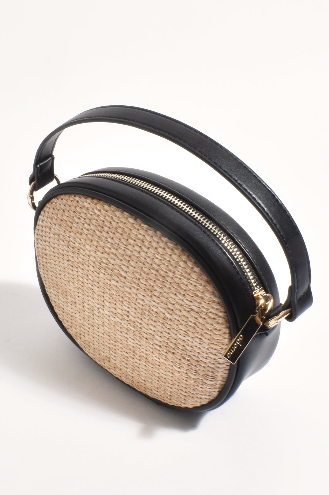 ADORNE BELLA WOVEN OVAL STRUCTURED BAG - NAT/BLACK