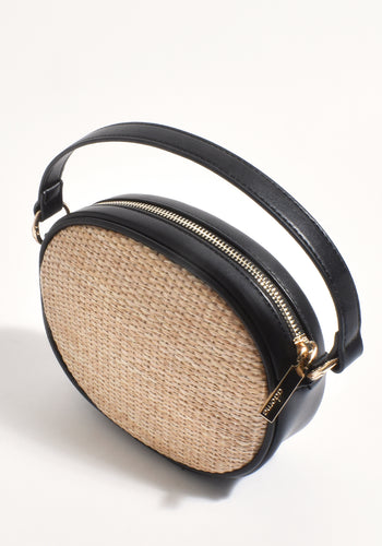 ADORNE BELLA WOVEN OVAL STRUCTURED BAG - NAT/BLACK