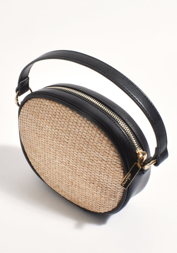 ADORNE BELLA WOVEN OVAL STRUCTURED BAG - NAT/BLACK