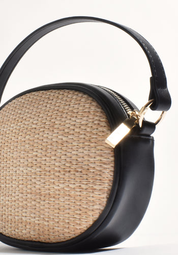 ADORNE BELLA WOVEN OVAL STRUCTURED BAG - NAT/BLACK