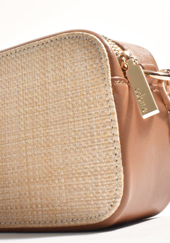 ADORNE JOEY WOVEN FACE CAMERA BAG - TAN/NATURAL