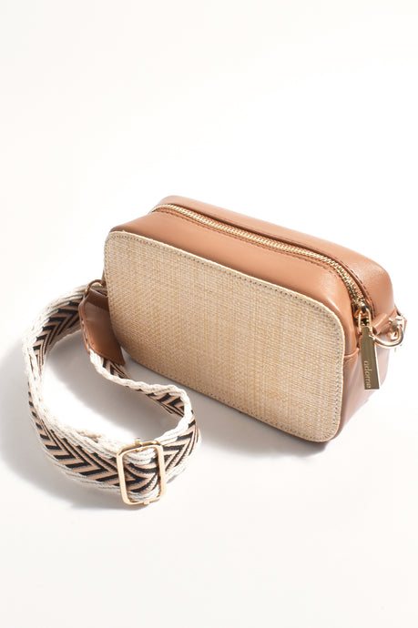 ADORNE JOEY WOVEN FACE CAMERA BAG - TAN/NATURAL