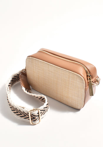 ADORNE JOEY WOVEN FACE CAMERA BAG - TAN/NATURAL