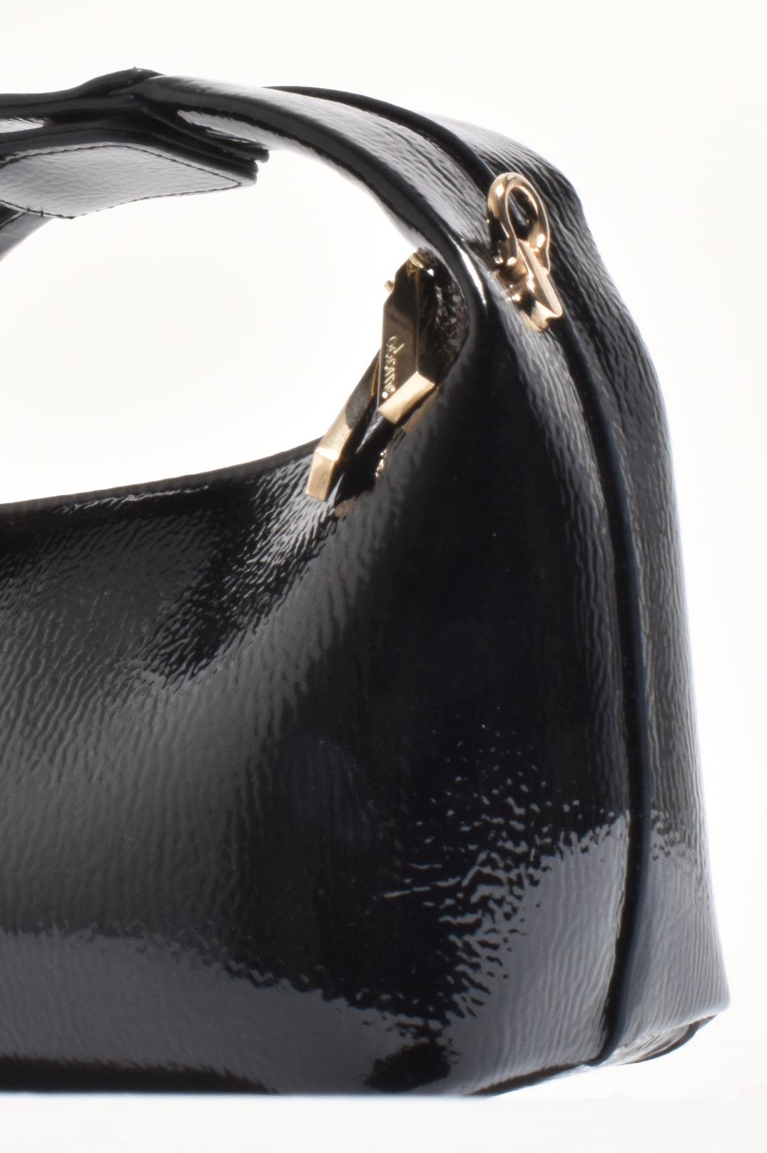 ADORNE LIA PATENT CURVED SMALL BAG - BLACK