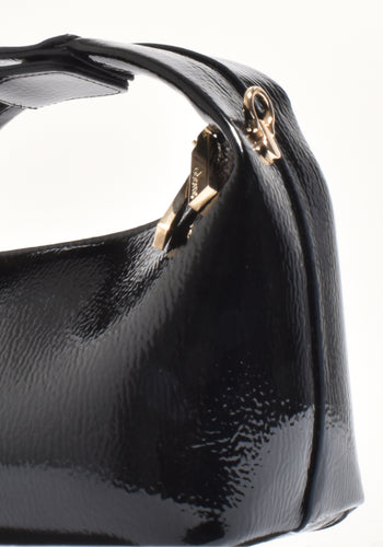 ADORNE LIA PATENT CURVED SMALL BAG - BLACK