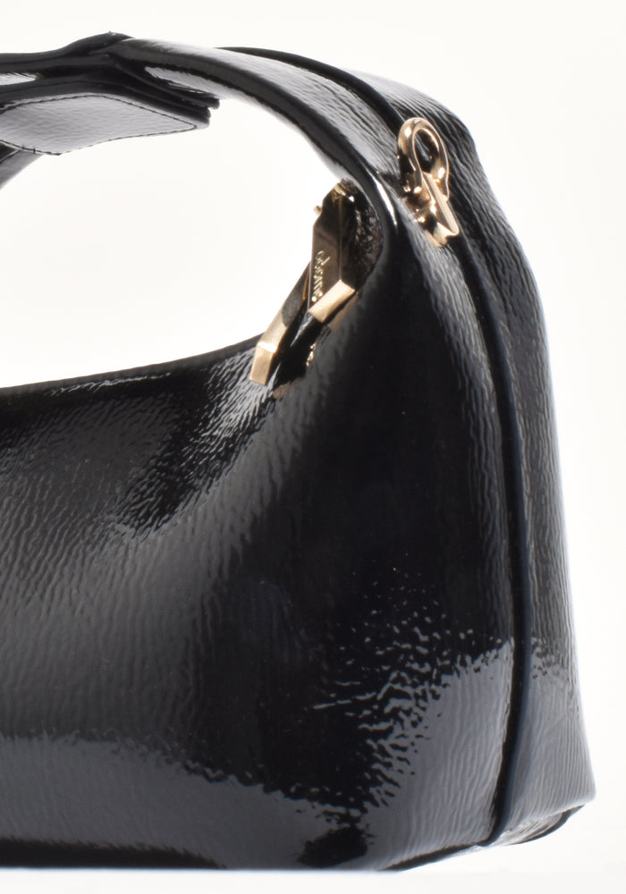 ADORNE LIA PATENT CURVED SMALL BAG - BLACK