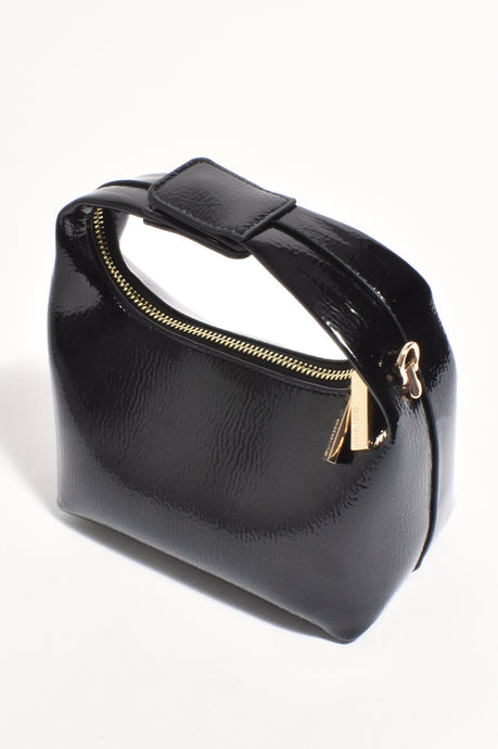 ADORNE LIA PATENT CURVED SMALL BAG - BLACK