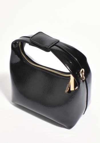 ADORNE LIA PATENT CURVED SMALL BAG - BLACK