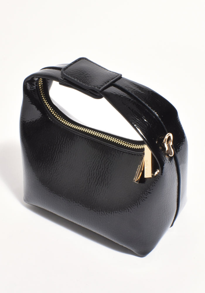 ADORNE LIA PATENT CURVED SMALL BAG - BLACK