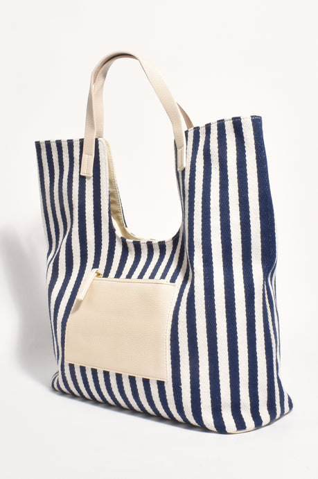 ADORNE SUMMA STRIPE CANVAS TOTE - NAVY