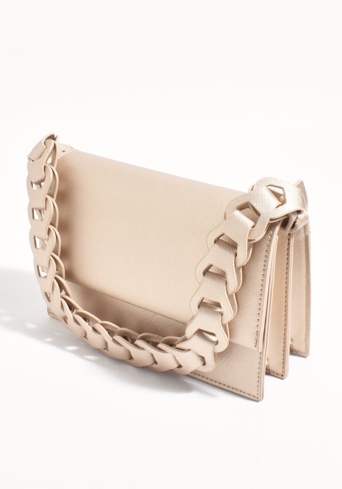 ADORNE JESSICA STRUCTURED CHAIN HANDBAG - GOLD