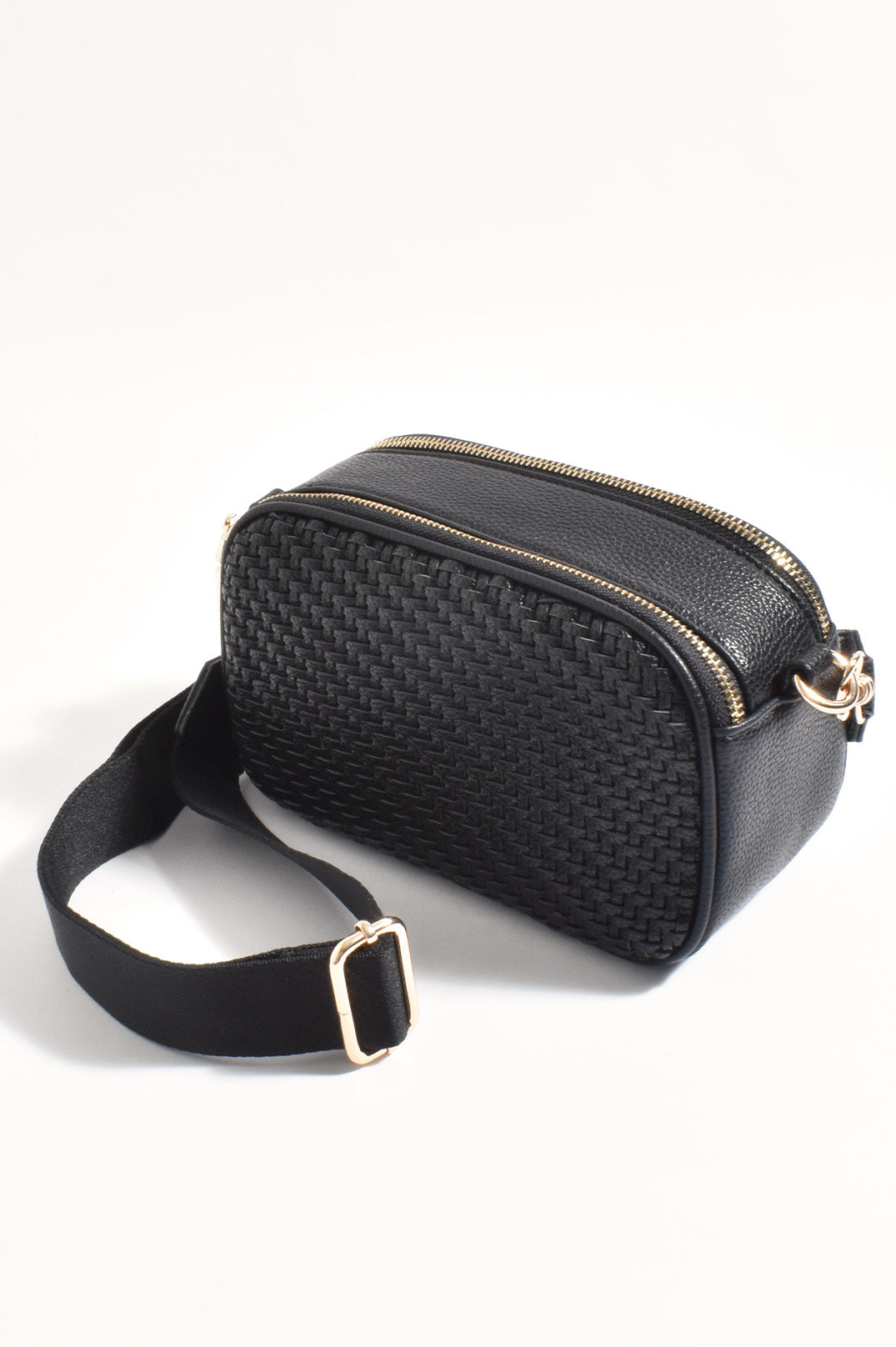 ADORNE PERCY WEAVE CROSSBODY BAG - BLACK