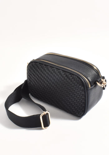 ADORNE PERCY WEAVE CROSSBODY BAG - BLACK