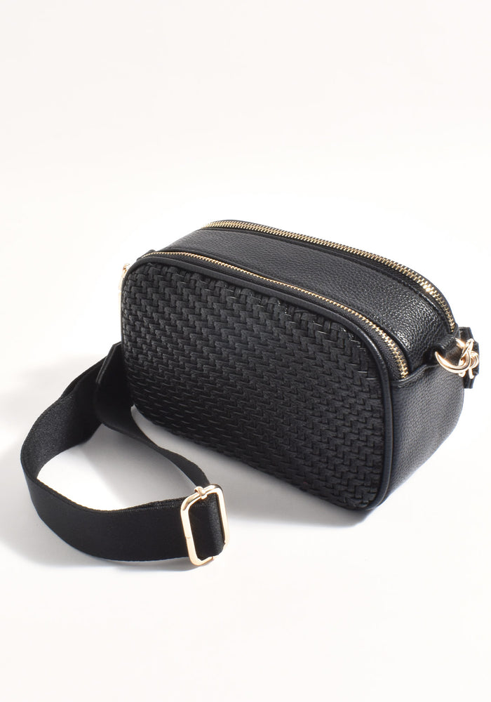 ADORNE PERCY WEAVE CROSSBODY BAG - BLACK