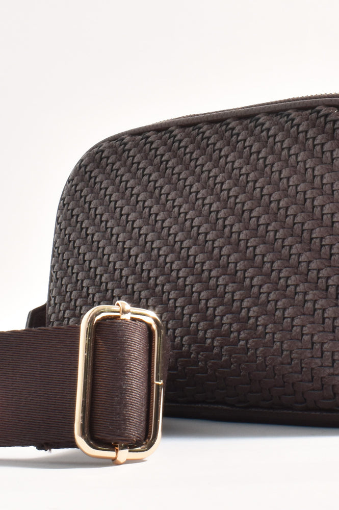 Load image into Gallery viewer, ADORNE PERCY WEAVE CROSSBODY BAG - CHOCOLATE