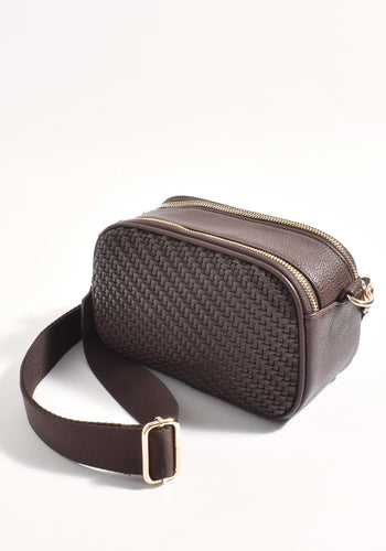 ADORNE PERCY WEAVE CROSSBODY BAG - CHOCOLATE