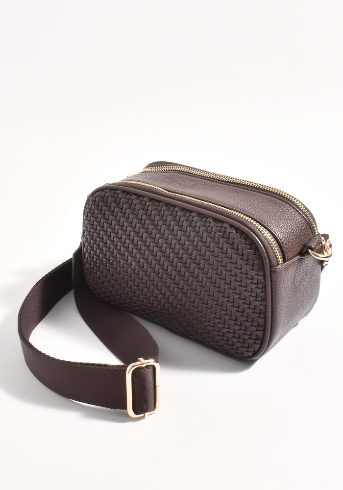 ADORNE PERCY WEAVE CROSSBODY BAG - CHOCOLATE