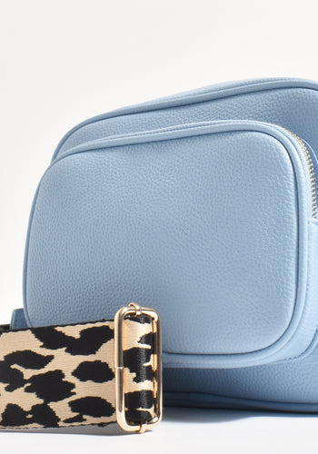 ADORNE PEPPER LEOPARD WEBBING POCKET CROSSBODY BAG - BLUE