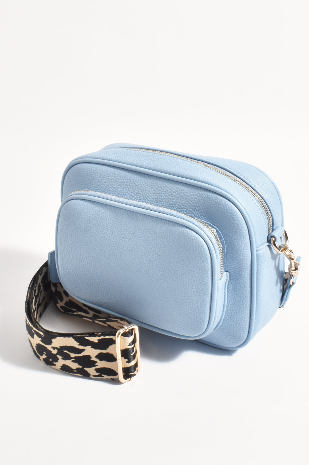 ADORNE PEPPER LEOPARD WEBBING POCKET CROSSBODY BAG - BLUE