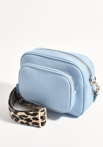 ADORNE PEPPER LEOPARD WEBBING POCKET CROSSBODY BAG - BLUE